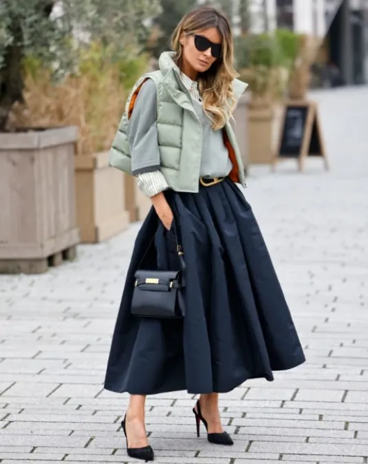 The Vest and Full Midi Skirt